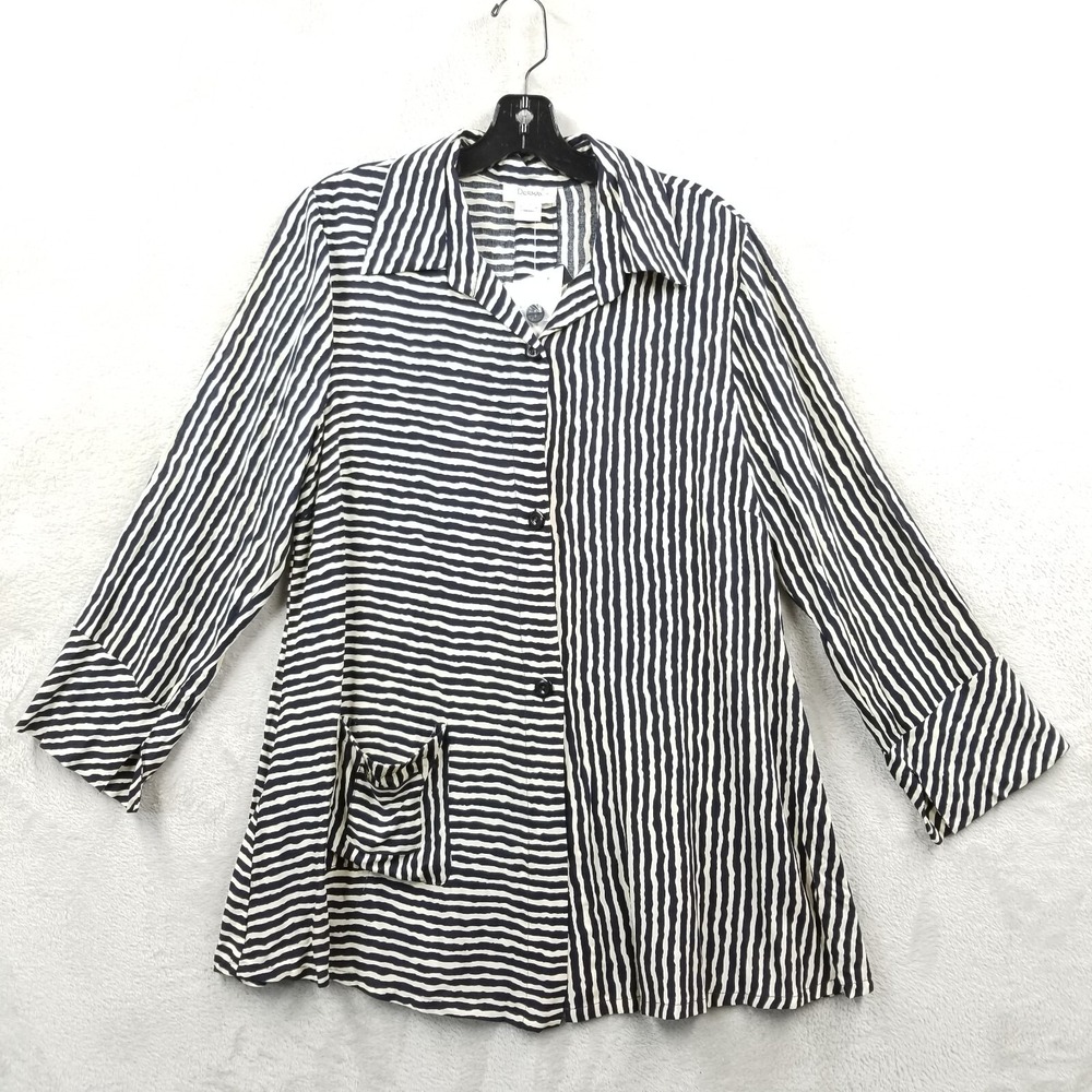 Dorman Tunic Women S Black White Striped 100% Cotton Lagenlook Art Blouse Pocket